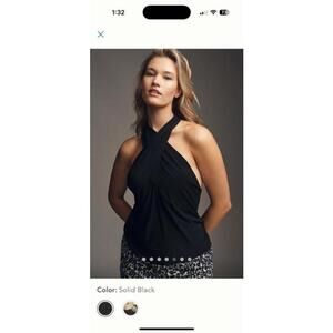 By Anthropologie Tie-Neck Shirred Halter Top